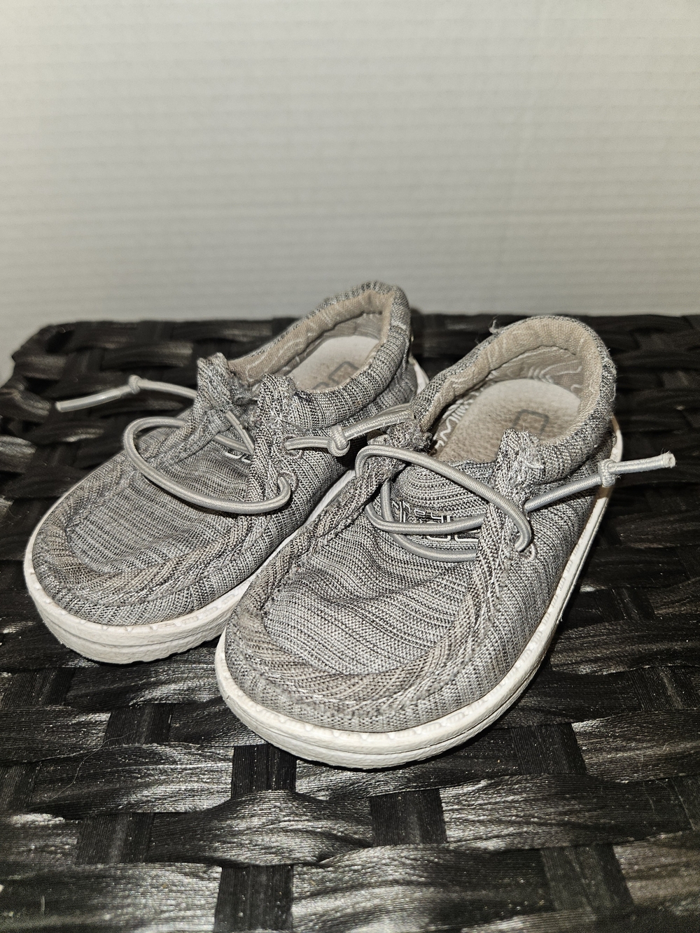 Hey Dude Kids Grey Knit Slip-On Sneakers with Elastic Laces